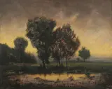 W. Warren Brown, Landscape at Sunset, Oil on board