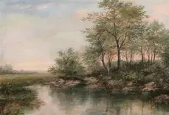 Landscape of Trees and Pond by Jessie H. Raycroft, Oil on canvas, sold Apr 2007