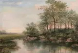 Jessie H. Raycroft, Landscape of Trees and Pond, Oil on canvas