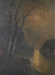 S. T. Worth, Sailboat in Moonlight, Oil on canvas