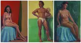 Untitled by Salome Teresa Knabenshue, CALIFORNIA SCHOOL OF FINE ART FULL LENGTH MODEL STUDIES: THREE WORKS, oil on unstretched canvas - Largest: 23 1/2 in. x , offered Apr 2007