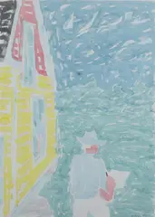 Stephen Pace, Self Portrait with House, Watercolor on paper