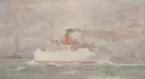 Ship Arriving New York Harbor by American School, Oil on board, sold Apr 2007