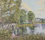 Children Playing by the Stream by Hugo Melville Fisher, Oil on canvas, sold Apr 2007