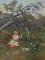 William Morgan, Feeding the Roosters, Oil on canvas