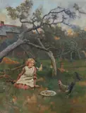 William Morgan, Feeding the Roosters, Oil on canvas
