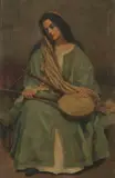Henry William Sharadin, Woman Playing Stringed Instrument, Oil on canvas