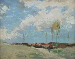 Landscape with Town in Background by George Elmer Browne, Oil on canvas, sold Apr 2007