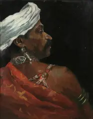 Friedrich Peter Hiddeman, Orientalist Portrait, Oil on board