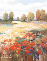 Kanayo Ede, Landscape with Red Poppies, Oil on canvas