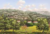 P. Cangiano, White Houses Along Mountain Side, Oil on canvas