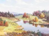 Rudolf Weber, Early Autumn Landscape with Creek, Oil on canvas