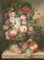 L. Martin, Still Life with Fruit and Flowers, Oil on canvas