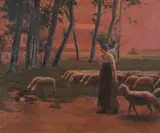 Shepherdess with Flock by Continental School, Oil on canvas, sold Apr 2007