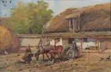 György Németh, Two Women Outside of a Thatched Building