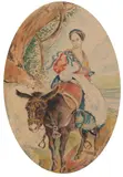 Karl Pavlovich Bryullov, Peasant Woman on a Mule, Watercolor - Oval