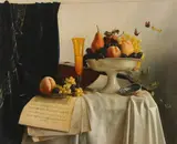 Elena Orlova, Still Life with Sheet Music and Wine, STILL LIFE WITH SHEET MUSIC AND WINE, oil on canvas