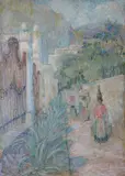 French School, CAPRI VILLAGE SCENE, located Capri, Oil on canvas