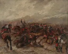 Wilfrid Constant Beauquesne, Battle Scene, Oil on board