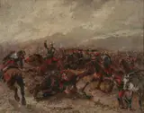 Wilfrid Constant Beauquesne, Battle Scene, Oil on board