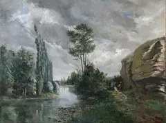 Charles Brocas, Along a Stream, Oil on canvas