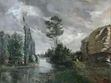 Charles Brocas, Along a Stream, Oil on canvas