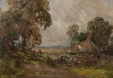 Charles Jacque, Untitled, TENDING THE FLOCK, oil on canvas