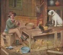 English Primitive School, Untitled, A SHARED MEAL, oil on canvas