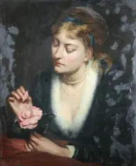 Edward Charles Barnes, Lady with a Rose, Oil on canvas laid on panel