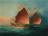 Anonymous, China Trade Junk, Oil on canvas with original Chippendale frame