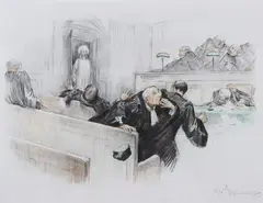 Gaston Hoffmann, Surprise Witness, Hand colored lithograph - Plate: 10 in. x 13 in