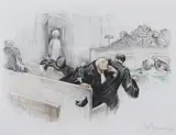 Gaston Hoffmann, Surprise Witness, Hand colored lithograph - Plate: 10 in. x 13 in