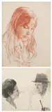 Furman Joseph Finck, CELLIST PABLO CASALS AND HIS WIFE MARTA and ACTRESS JULIE HARRIS; TWO WORKS, the first is signed upper left, Conte crayon on paper