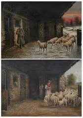 Marion Dyer, GOING TO PASTURE and RETURN OF THE FLOCK: TWO WORKS, each signed lower left, Oil on canvas