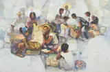 Loyola, Scene of Figures in Market Place, Oil on canvas