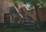 The Stairs Along the Wall by French School, Oil on board, sold Jun 2007