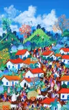 Nayara, Village Scene, Oil on canvas board