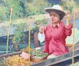 Clarence Ainslie Loomis, Untitled, WOMAN IN PINK SHIRT, oil on panel