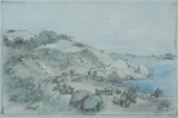 William Eyre, Beach Scene at Gloucester, Charoal and pastel on paper