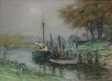 Louis Doyle Norton, Boats at Dock, Pastel on paper