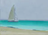 Sherwood Flower, Sail Boat on the Chesapeake Bay, Oil on masonite