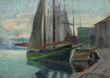 Gloucester School, Gloucester Harbor Scene, Oil on canvas
