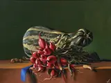 Still Life with Radishes by American School, Oil on masonite, sold Jun 2007
