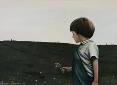 Bruce Penney, Boy Holding Flowers, Oil on masonite