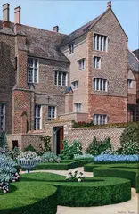 MaryEtta Thorn, English Formal Gardens by a Manor House, Oil on board