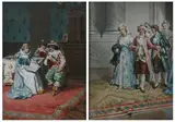 Antonio Pascutti, SCENES WITH ELEGANT FIGURES IN PERIOD COSTUME: TWO WORKS, each signed lower right, Watercolor