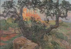 Carl Budtz-Møller, Temple in a Landscape, Oil on canvas