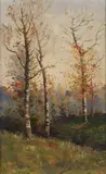 Sergei Federov, Birch Trees in Autumn, Oil on canvas laid on board