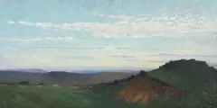 Sunrise Over Distant Hills by Ernest Marché, Oil on board, offered Jun 2007