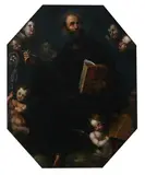 Untitled by Italian School, SAINT WITH ANGELS, oil on canvas - Octagon: 50 in. x 40 in, sold Jun 2007